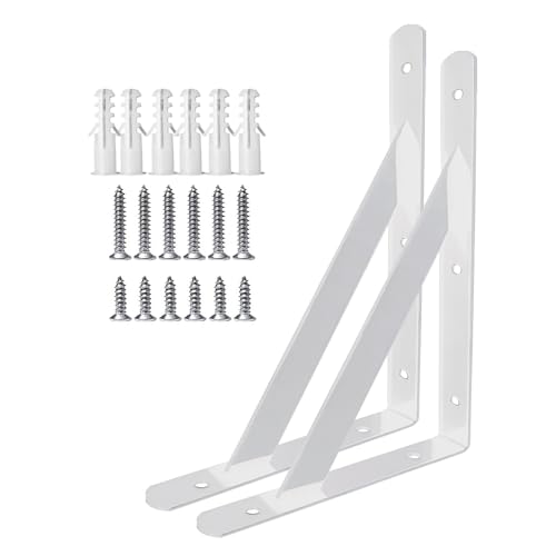 Heavy Duty Shelf Brackets Wall Mount Steel Bracket Wall Brackets for Shelves (White, 12 x 8 Inch-1 Pair)