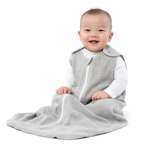 Image of baby deedee Sleep Nest Basic - Cotton Baby Sleep Sack 0.6 TOG 18-36M Gray | Patented shoulder snaps and full-length zipper support easy dressing and quick diaper changes for warmer routines