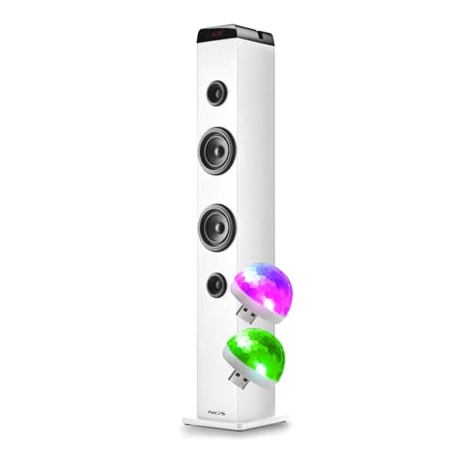 Tour de Son SKYCHARMPROWHITE, Fonction d'appairage Multiple, Bluetooth, USB, Entrée Optique, Entrée Micro, 2 Mini Lumières LED
