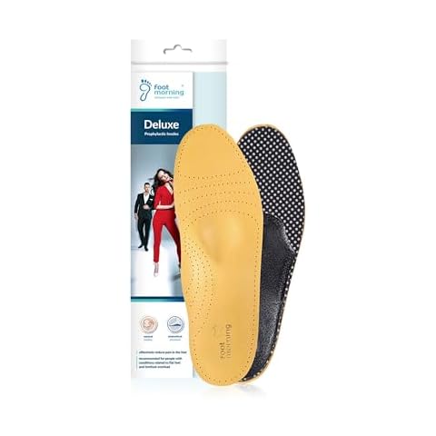 Foot Morning Deluxe – Profiled Shoe Insoles for Men & Women – Prime Quality Tanned Natural Leather Footbed – Arch Reinforcement Insoles – Unisex Full-Length Inserts (L6 Women) Cover