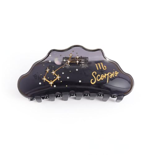 Scorpio Zodiac Sign Hair Claw with Rhinestones and Clock Design, Black Personalized Acetate Hair Clip for Women Gift 1 Piece