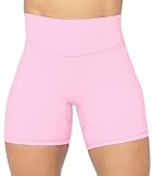 Sunzel No Front Seam High Waist Biker Shorts for Women, Squat Proof Yoga Workout Gym Bike Shorts 5' Milkshake Pink Small