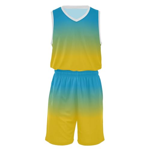Blue Yellow Gradient Youth Basketball Jersey Youth Athletic Basketball Jerseys Boys Girls Basketball Jersey Set