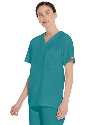 Image of Dickies EDS Signature Scrubs for Women and Scrubs for Men, Unisex One Pocket V-Neck Top in Soft Brushed Poplin 83706