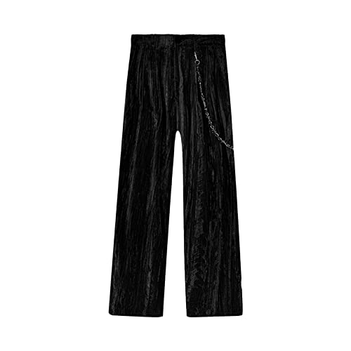 Men's Solid Velour Yoga Pants Vintage Velvet Hip Hop Loose Sweatpant Casual Striped Wide Leg Lounge Pants (Black,X-Large)
