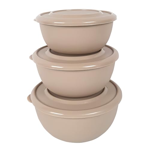 Image of Microwave Safe Stainless Steel Food Storage Container with Lid | Euro Mixing Bowl Set for Kitchen | 500ml, 800ml, 1250ml | Pack of 3 | Leak-Proof (Classic Sand Brown)
