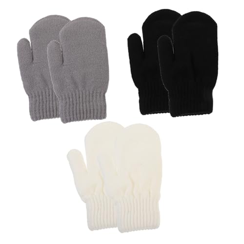 Manoplas de punto grueso para mujer GALPADA de invierno en negro y gris con forro doble térmico