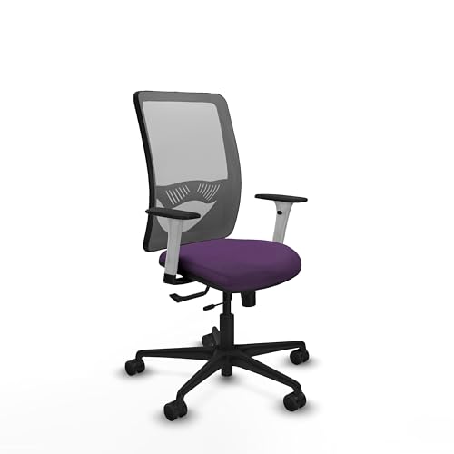 Piqueras y Crespo   Silla Operativa Zulema con Reposabrazos Blancos y Negros, Apoyo Lumbar Regulable en Altura. Equipado con Sincro/Traslack y Espuma de Corte. Gris/Morado