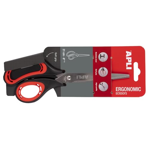 APLI 19649 - Tijeras de oficina de acero inoxidable y con mango ergonómico soft grip, 21 cm