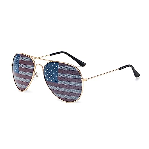 Image of American Flag Glasses USA Flag Mirror Aviator Sunglasses For 4th Of July Independence Day Patriotic For Men Women