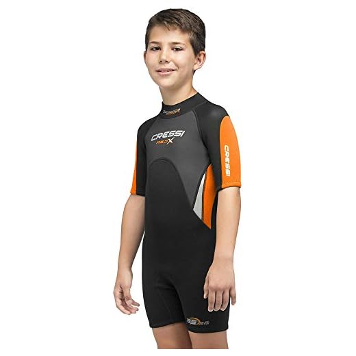 Cressi Unisex-Youth Med X Jr Wetsuit 2.5 mm Shorty Neoprenanzug Ideal zum Schnorcheln und Tauchen in gemäßigten Gewässern, Kinder, Schwarz/Orange/Hellgrau, XL (Jahre 14/15)