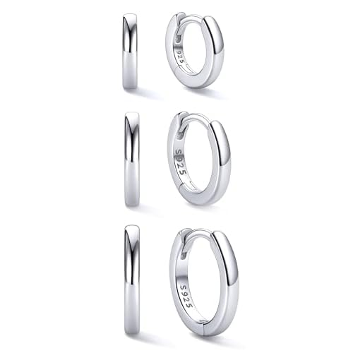 ChicSilver 925 Sterling Silver Hoop Earrings Set, Sterling Silver Huggie Earrings for Women 6/8/10MM