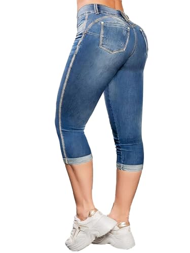 Flamingals High Waist Capris Jeans for Women Casual Summer Butt Lifting Skinny Denim Capri