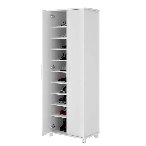 Manhattan Comfort Catalonia 1.0 Collection Modern Tall 10 Shelf, 30 Pair Capacity Free Standing Mobile Shoe Storage Closet, White #TOP4
