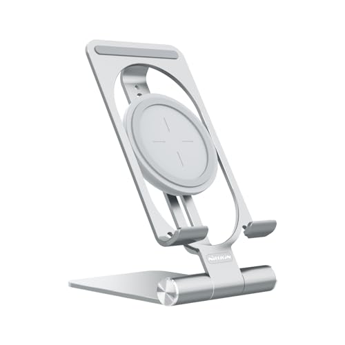 Nillkin Fast Wireless Charger - Metal Foldable and Adjustable Wireless Charging Stand for iPhone 15 14 13 12, Samsung Galaxy S24 S23 S22 S21 Ultra/Plus and Android Phones, Mystic Silver