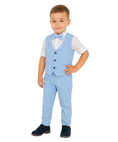 Image of Baby Boys Vest Suit Cotton Linen 4 Piece Formal Wedding Birthday Set