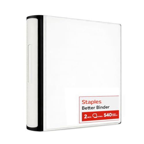 Staples Better Binder 2-Inch 3-Ring Binder, White – Heavy-Duty Binder for School & Office Organization Staples Better Binder 2-Inch 3-Ring Binder, White – Heavy-Duty Binder for School & Office Organization