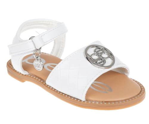 Image of bebe Girls' Sandals - Trendy Flat Designs with Rhinestones, Puffy Straps, Embossed Details and Charms for Toddlers /Little Kids /Big Kids