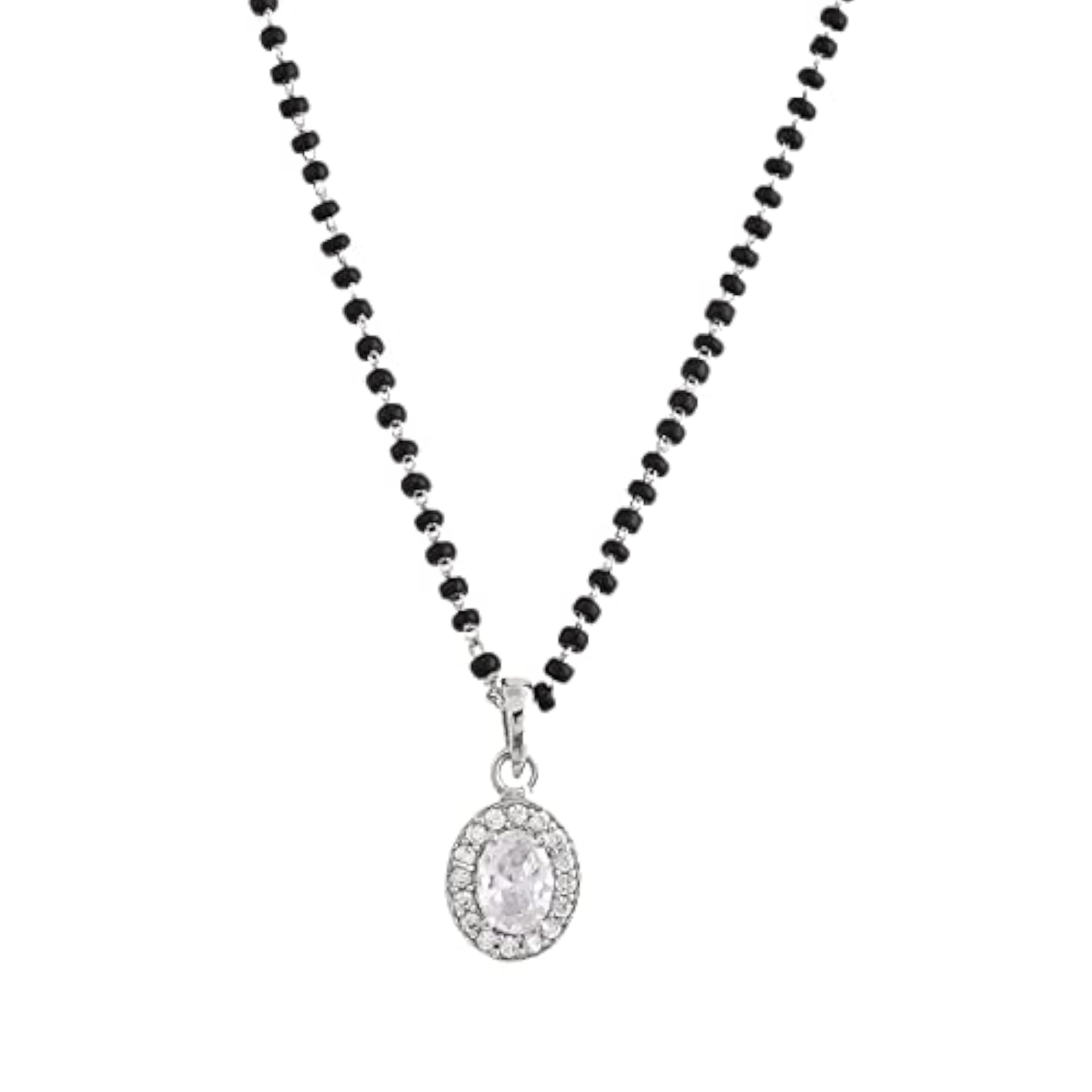 Sparkling Oval Cz Studded Silver Mangalsutra Set