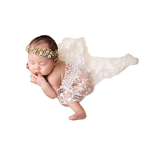 Image of Luxury Newborn Boy Girl Baby Photography Props Wrap Lace Yarn Cloth Blanket (White)