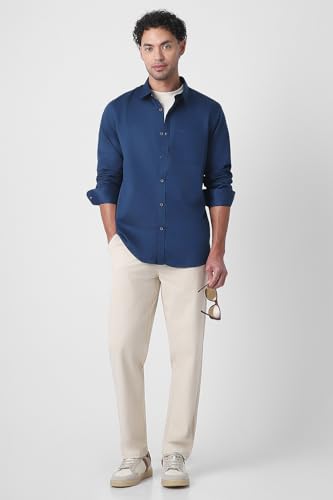 Image of Peter England Men's Slim Fit Full Sleeve Casual Shirt in Twill Weave Cotton