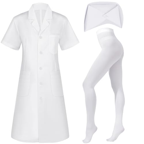 Yanbuny Halloween Costume for Women with White Short Lab Coat Cap Pantyhose forAdult Cosplay Party (X-Large)