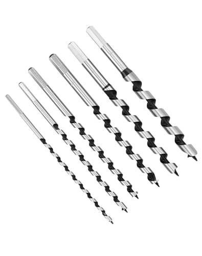 QWORK® 6 Stück Schlangenbohrer Set, Holzbohrer, Kohlenstoffreicher Stahl, Sechskantschaft, 6/8/10/12/14/16 * 230MM
