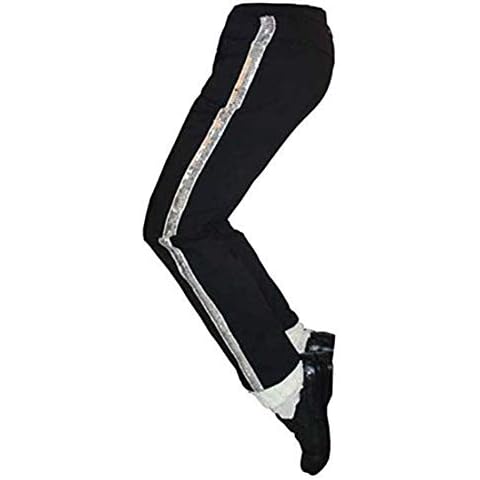Shuanghao Michael Jackso* Billie Jean Costumes Pants for Adults/Boys Girls/Kids Childrens Christmas Halloween Cosplay Michael Jacks** Dance Trousers+Sequin Hosiery (Child(H : 130-140 CM W:32-37Kg)) Cover