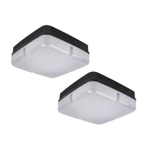 Bright Source 2X Wall & Ceiling Square Utility LED Bulkhead, Black, Switchable Wattage 9W 14W 18W, IP65, 120° Beam Angle, Switchable 3CCT Colour Temperature 3000K 4000K 6000K