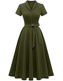 Wedtrend Women's 40s Dress Fit and Falre Vintage Cocktail Dresses Tea Length Swing Halloween Dresses Short Sleeve Garden Party Dress WTP30001ArmyGreenM