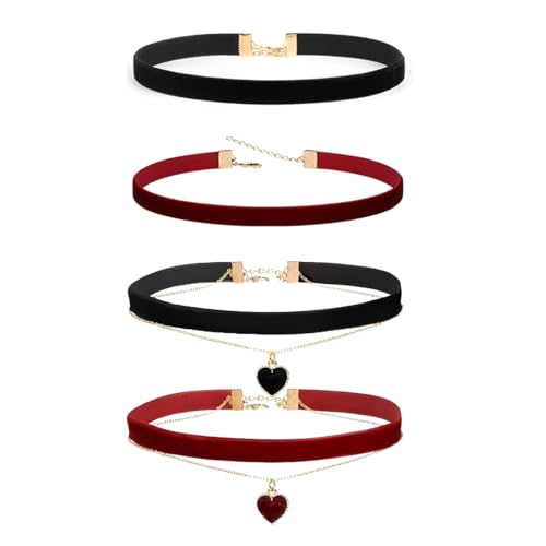 COYUN 4 Pcs Collier ras du cou pour femme, collier classique en forme de cœur des années 90, collier en couches, collier ras du cou gothique réglable en...