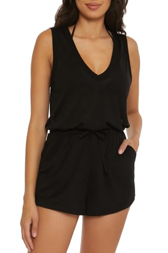 BECCA womens Beach Date Romper, Plunge Neck, Back Cutout, Beach Cover Ups for Women