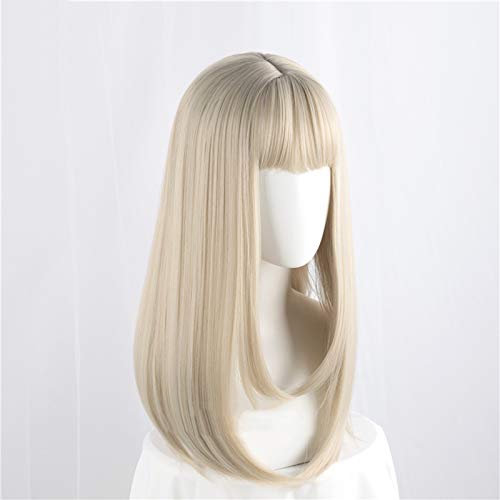 Retouching the Face Long Straight Synthetic Hair Natural Lolita Japanese Cosplay Party Sweet Wigs (Gold)