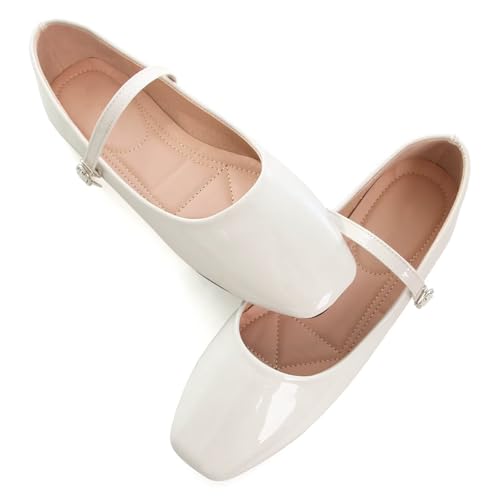 Image of TN TANGNEST Leather Flats for Women Retro Mary Jane Flats | Comfortable Square Toe Slip On Flats with Buckle Strap, Soft Work Flats Office Shoes