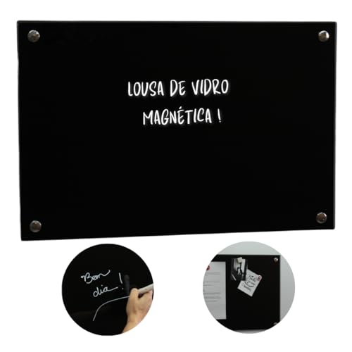 Lousa de vidro magnética preta 60x40 cm quadro magnético lousa preta