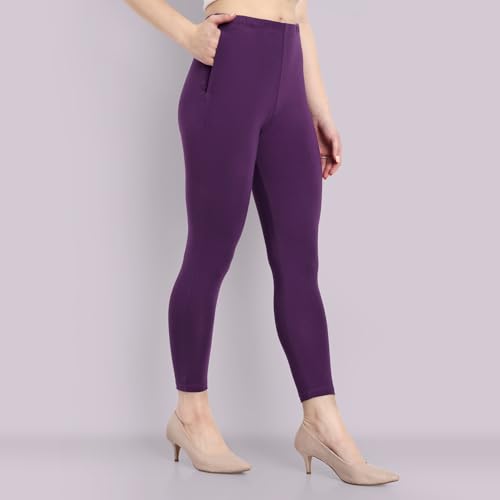 Image of ONE SKY Women Ankle Length Leggings | Premium Cotton Modal Spandex Blend | High Waist Stretchable & Bio-Washed Fabric | Colour-Lock | Ethnic Leggings for Women