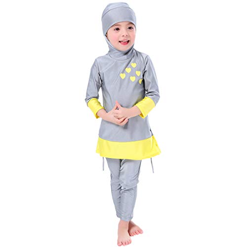 Muslim Swimsuit for Girls Kids 2 Pieces Modest Islamic Swimwear Burkini Full Cover Hijab Long Sleeve Heart Print Hooded Top Pants Swimming Cap Costume Conservative Beachwear Bathing Suit Gray 11-12Y Muslim Swimsuit for Girls Kids 2 Pieces Modest Islamic Swimwear Burkini Full Cover Hijab Long Sleeve Heart Print Hooded Top Pants Swimming Cap Costume Conservative Beachwear Bathing Suit Gray 11-12Y