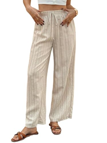 Striped Drawstring Waist Straight Pant Women High Waist Lounge Pant