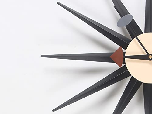 Shisedeco Modern Sunburst Clock In Black Color - Non Ticking,Wooden Mid Century Retro Design Decorative Silent Wall Quartz Clock For Home,Living Room,Office And Bedroom Etc.(Black) #TOP2