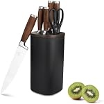 Ensemble de blocs de couteaux (poignée en noix), 7-Piece Couteau de cuisine noir pour la maison, anti-rouille en acier inoxydable non-collant Couteaux de chef Sharp avec universel ASIN: B0CWP6ZWMR