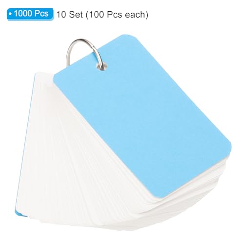 PATIKIL 10 cartões flash com anel, 8,9 x 5 cm em branco, 100 folhas em branco, cartões de índice, pe