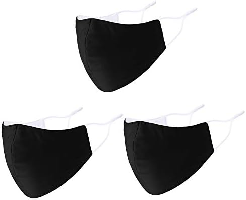 Black Face Mask Reusable 3 Pack Adjustable Ear Loops Cotton Cloth Washable Breathable Face Masks for women or men
