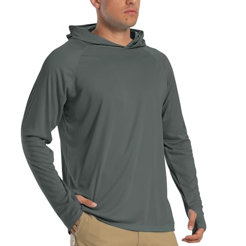 TACVASEN Herren Hoodie Sommer Atmungsaktiv Langarmshirts mit Kapuze Dunkel Grau XL