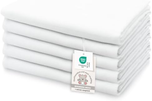 ZOLLNER 5er Set Musselin Spucktücher in 120x120 cm aus Baumwolle - hautfreundliche Mulltücher - besonders weich und extrem saugstark - waschbar bis 95°C - in weiß