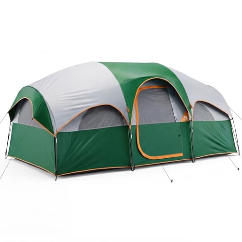 OLIXIS 8 Person Camping Tent, Tool-Free Setup Family Tent, 78.7in Tall Double Layer Waterproof, Portable with Carry Bag for Outdoor Trips, Backpacking, Hiking, Green