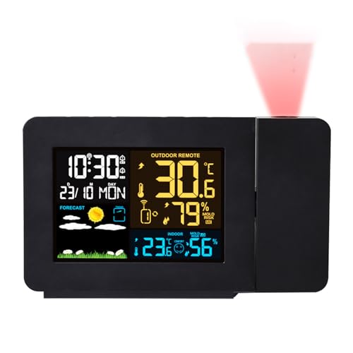 Station Météo Sans Fil Avec Réveil À Projection, Thermomètre De Température Intérieure Et Extérieure, Avec Alerte/barométrique/date/réveil