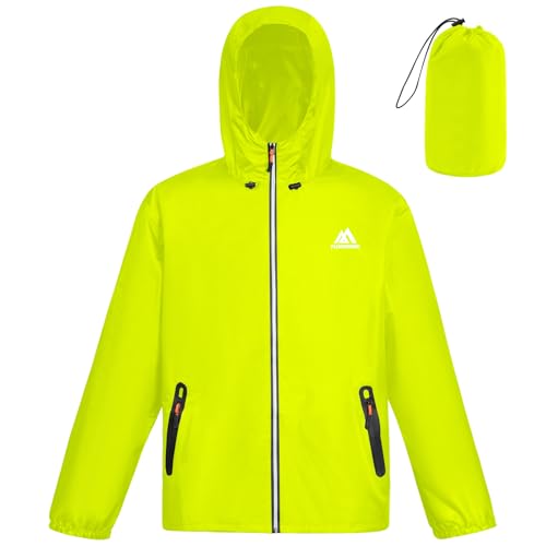 flintronic Regenjacke Herren, Herren Regenjacke Wasserdichter, Reflektierende Jacke, Leicht Wasserdicht Faltbare Regenmantel mit Kapuze, Fahrrad Rain Windbreaker, für Wandern...