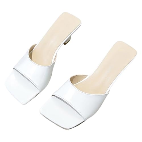 Women's Mule Sandals Open Square Toe Heels Chunky Block Heels Slip On Sandals For Summer