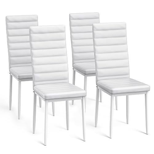 Bealife Sillas de Comedor Modernas, Juego de 4 Tapizadas en Piel Sintética con Respaldo Alto y Asiento Acolchado, para Cocina y Comedor (Blanco, Juego de 4)