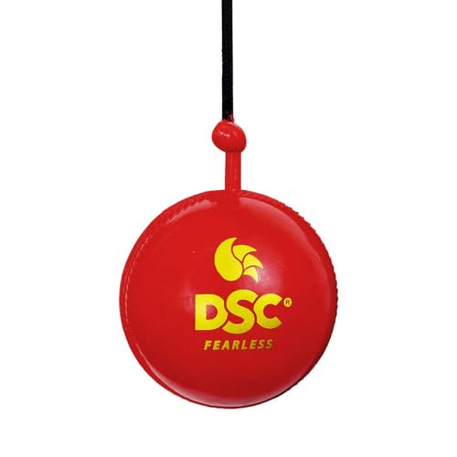 Image of DSC Hanging Leather Ball with Attached Nylon Rope - Premium Training & Bat Knocking Ball for Solo Practice, Hand-Eye Coordination & Stroke Improvement - Professional Grade Cricket Training Aid (Red)